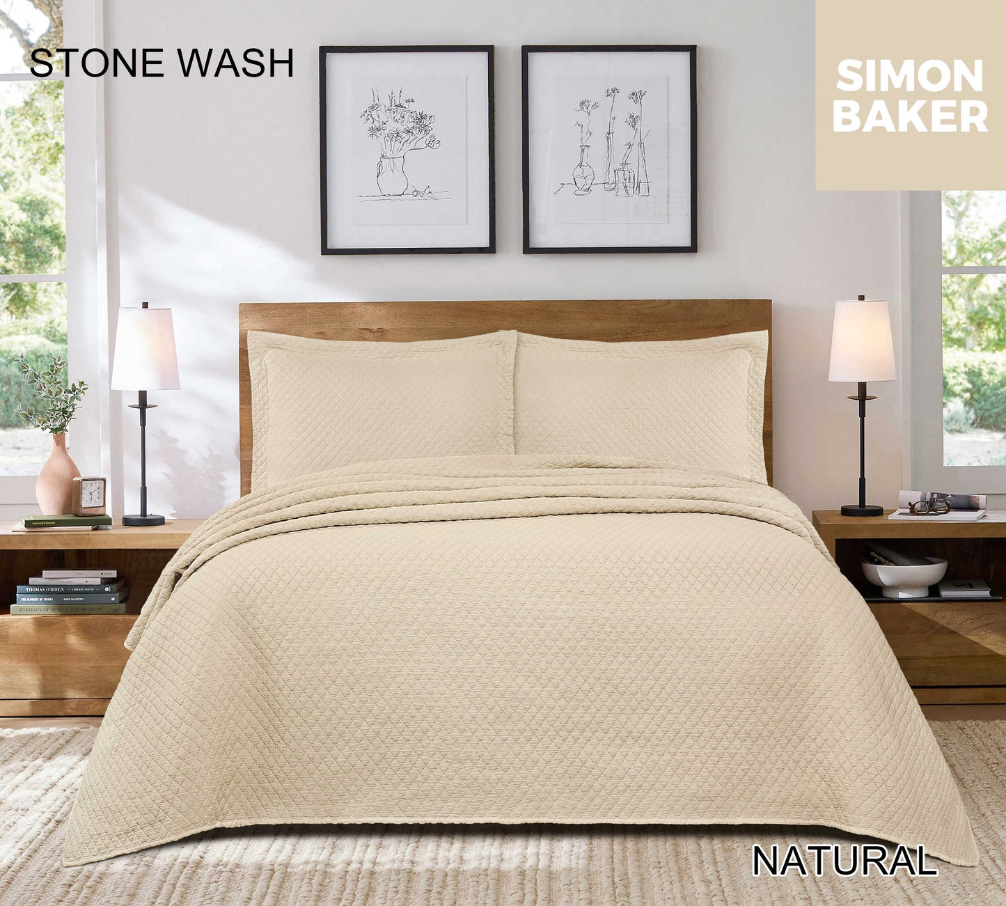 Simon Baker - Stone Wash Bedspread - Natural (Various Sizes)