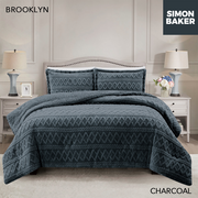 Simon Baker - Brooklyn Luxury Sherpa Jacquard Comforter Set - Charcoal