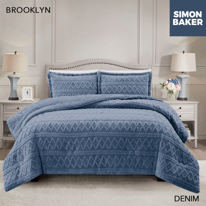 Simon Baker - Brooklyn Luxury Jacquard Comforter Set - Denim
