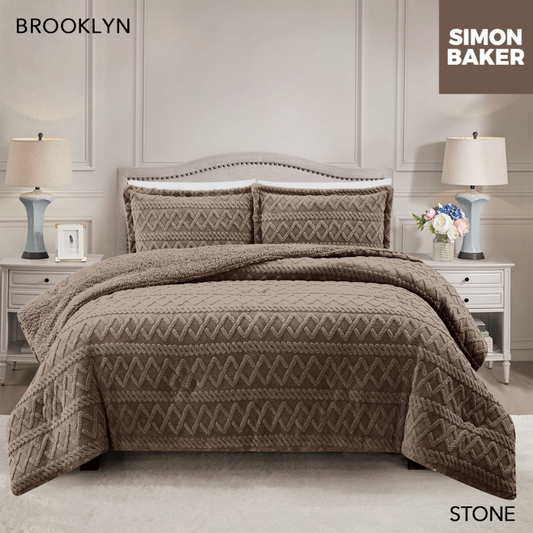 Simon Baker - Brooklyn Luxury Jacquard Comforter Set - Stone