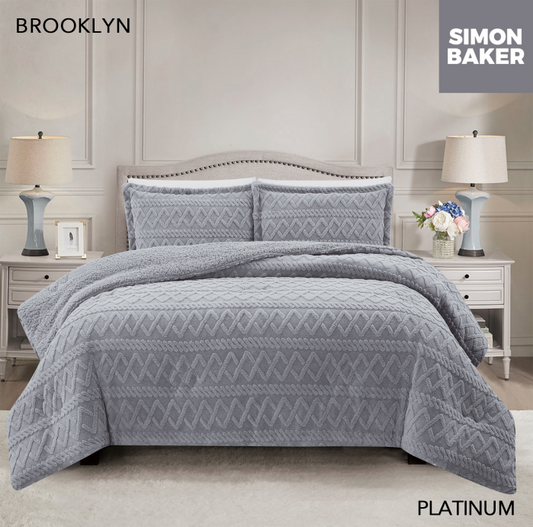 Simon Baker - Brooklyn Luxury Jacquard Comforter Set - Platinum