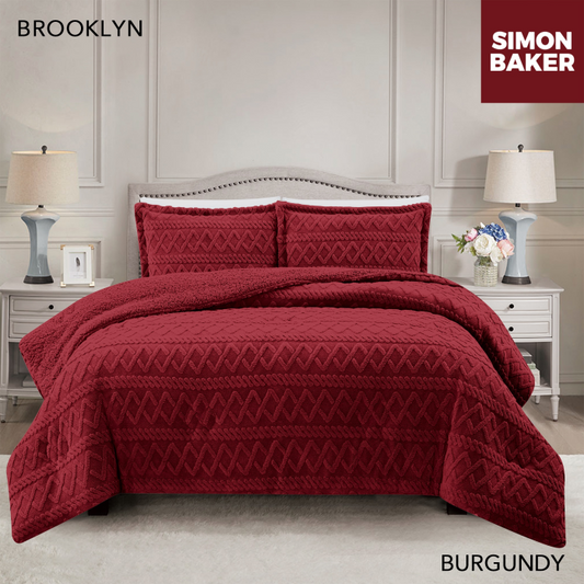 Simon Baker - Brooklyn Luxury Jacquard Comforter Set - Burgundy