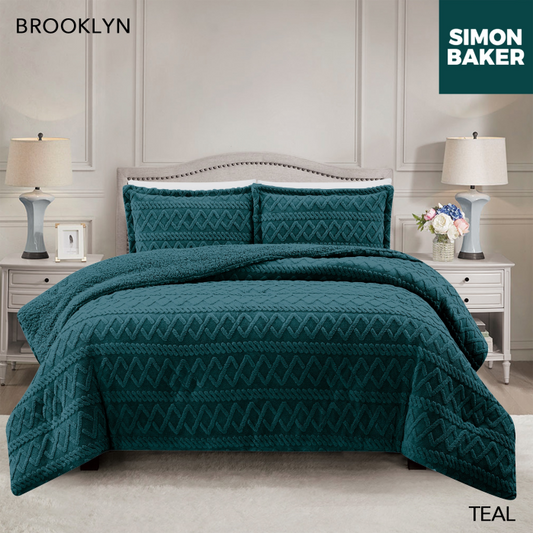 Simon Baker - Brooklyn Luxury Jacquard Comforter Set - Teal