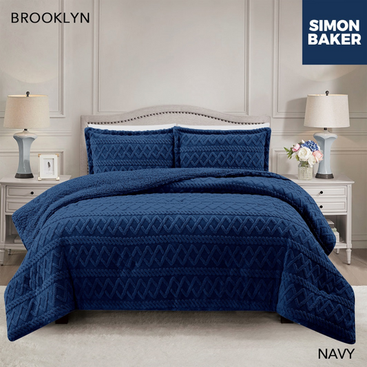Simon Baker - Brooklyn Luxury Jacquard Comforter Set - Navy