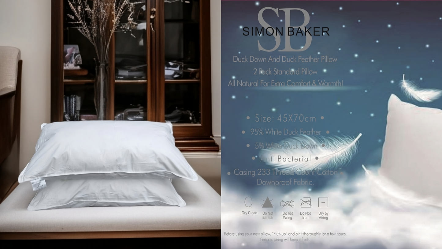 Simon Baker 2PK Standard Feather Pillows 45 x 70cm