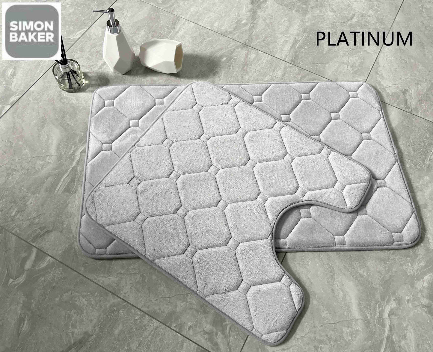 Simon Baker | 2PC Memory Foam Bath Mat Set - Platinum