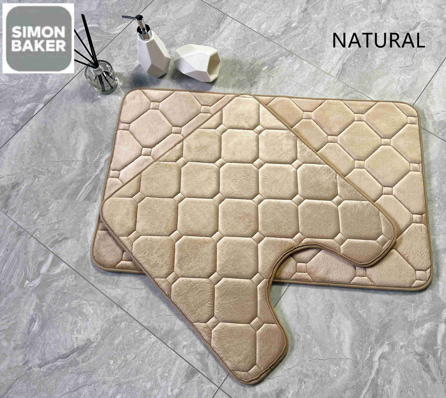 Simon Baker | 2PC Memory Foam Bath Mat Set - Natural
