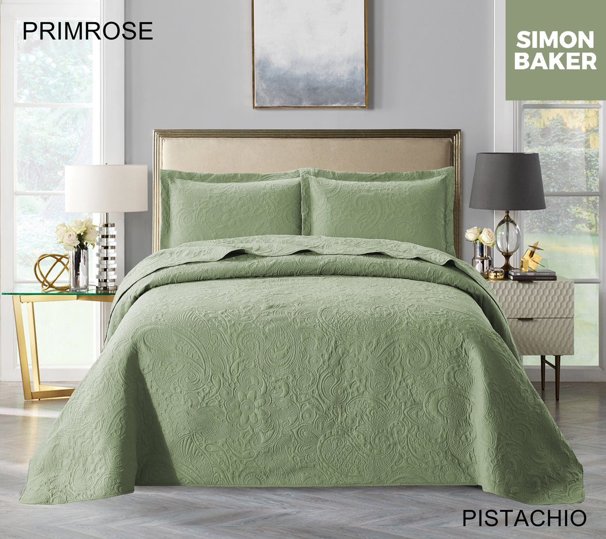 Simon Baker | Primrose Quilted Bedspread Pistachio