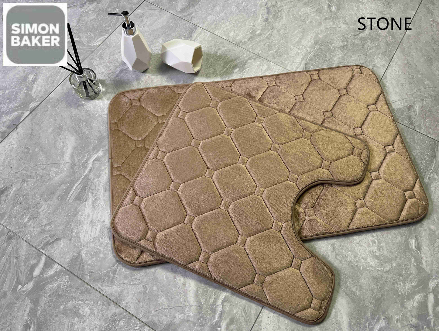 Simon Baker | 2PC Memory Foam Bath Mat Set - Stone