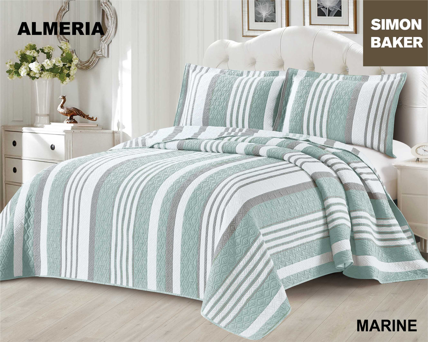 Simon Baker - Almeria Jacquard Bedspread - Marine (Various Sizes)