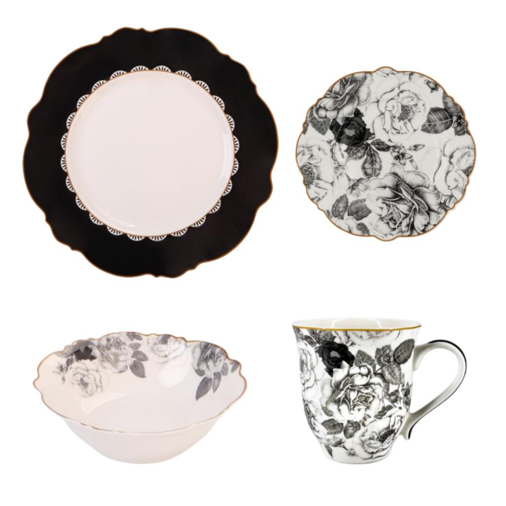 Jenna Clifford - Black Rose Dinnerware Set 16 PC
