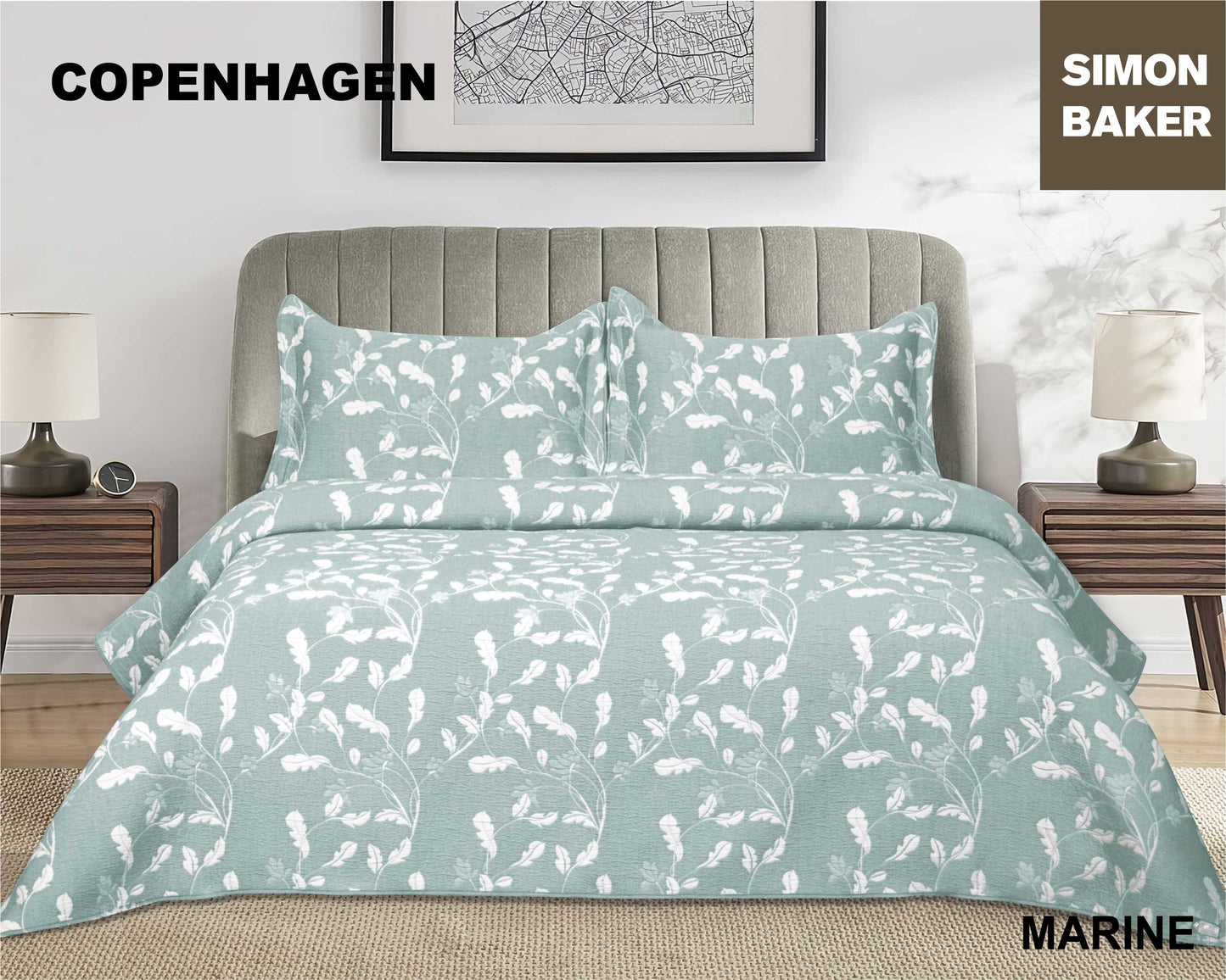 Simon Baker - Copenhagen Jacquard Bedspread - Marine (Various Sizes)