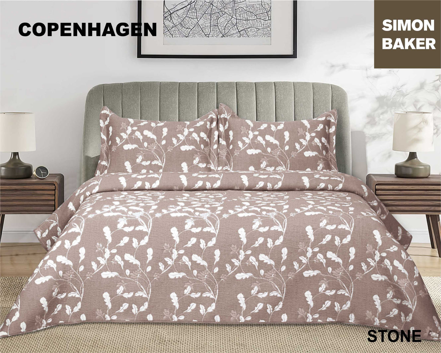 Simon Baker - Copenhagen Jacquard Bedspread - Stone (Various Sizes)