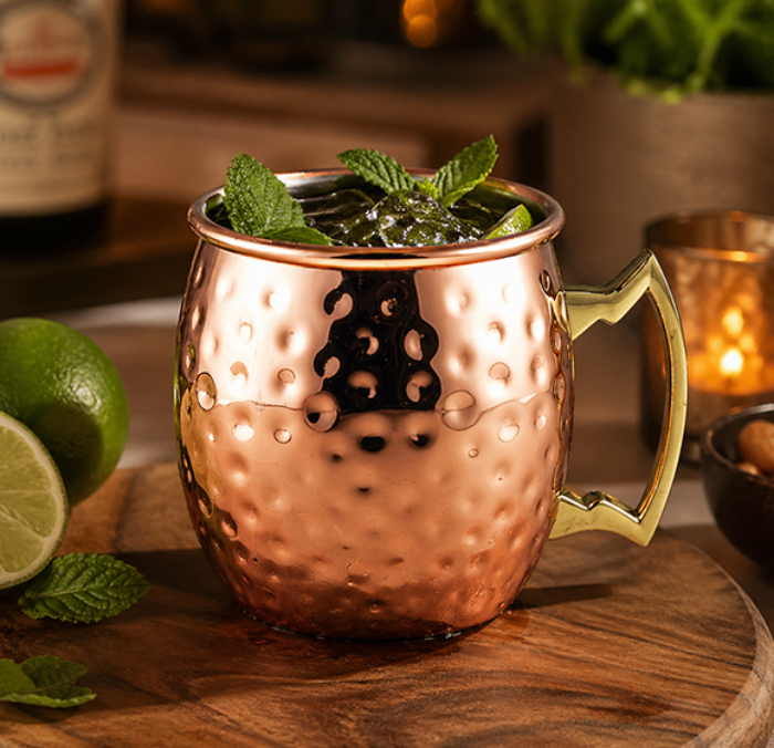 Genware Barrel Copper Mug 400Ml Hammered