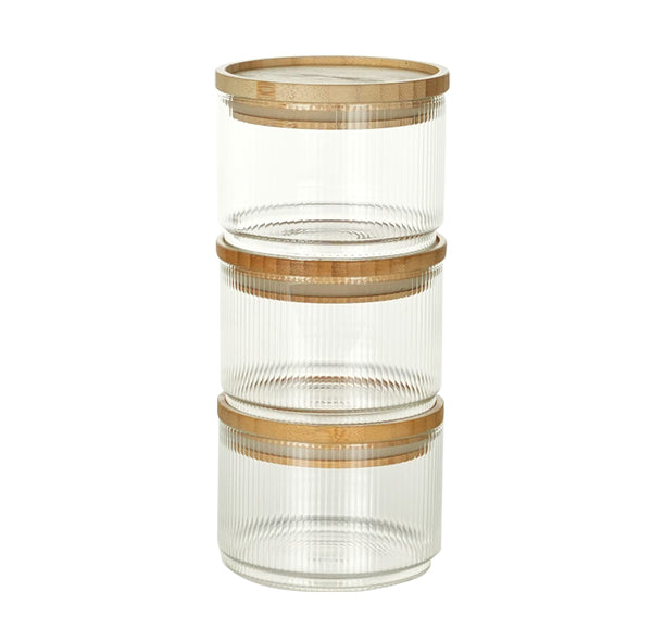 Set of 3 Stackable Jars with Bamboo Lid 350ml