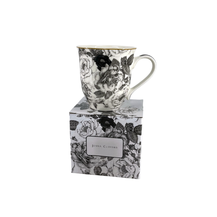 JENNA CLIFFORD - Black Rose Mug Set of 4 in Gift Box