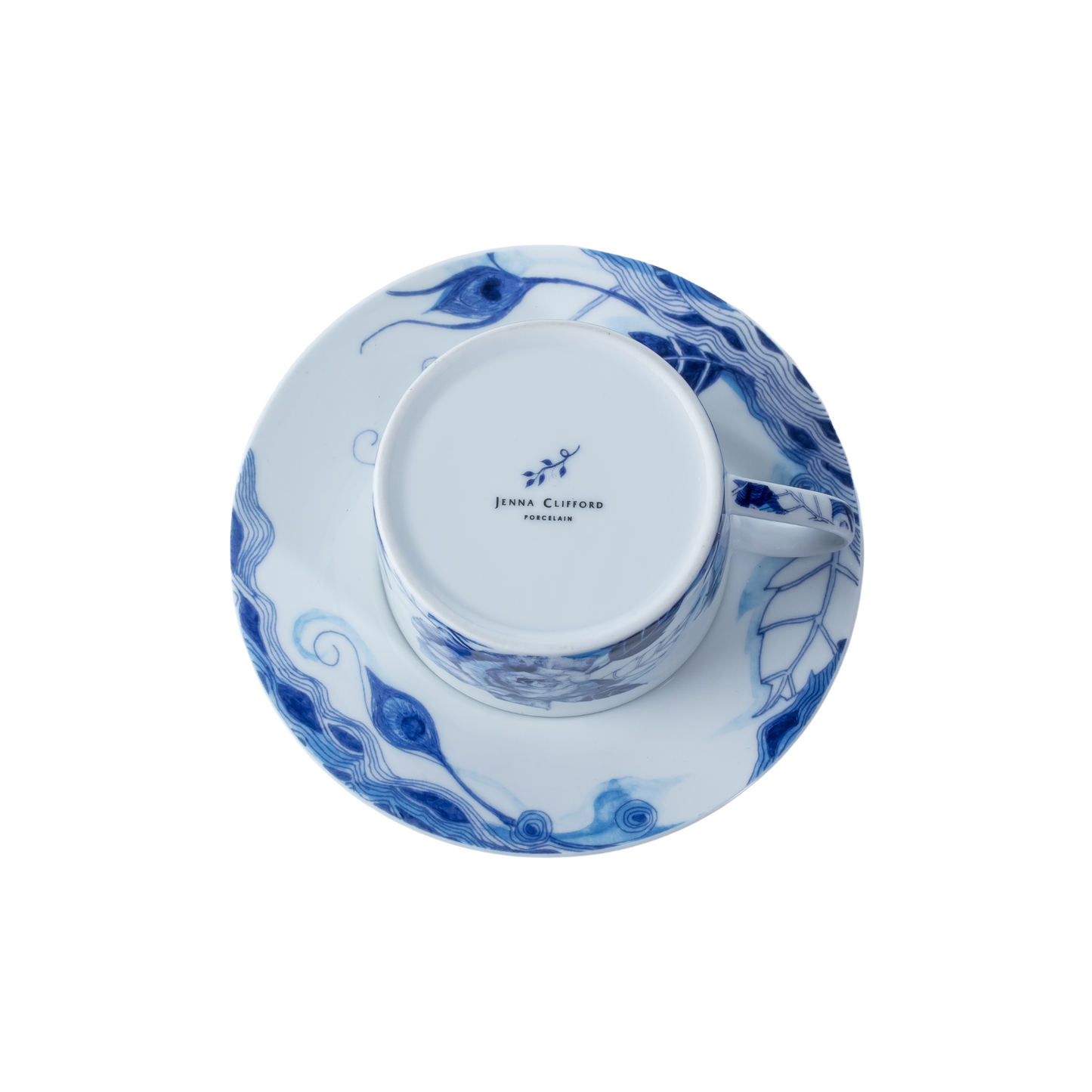 JENNA CLIFFORD - Peacock Sapphire Garden Cup & Saucer Set of 4