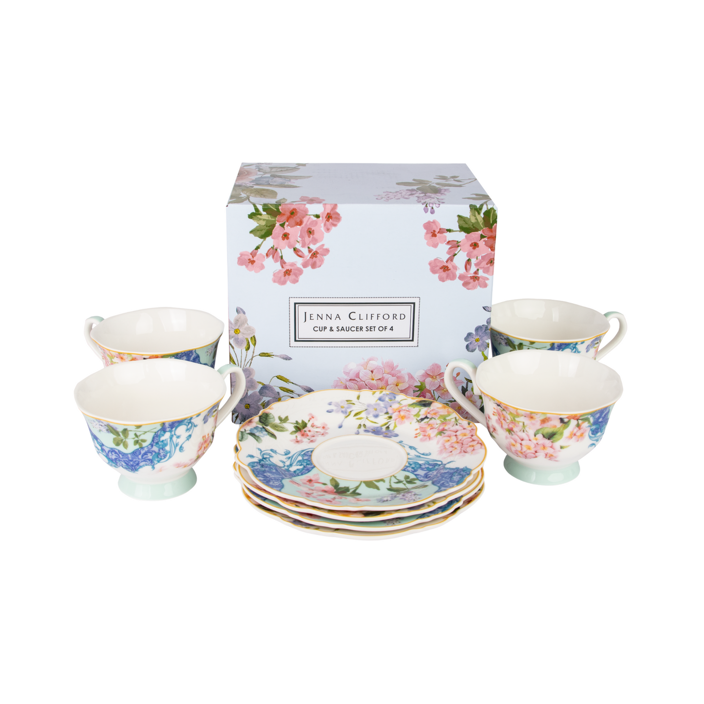 JENNA CLIFFORD – Belle Fleur Cup & Saucer Set of 4