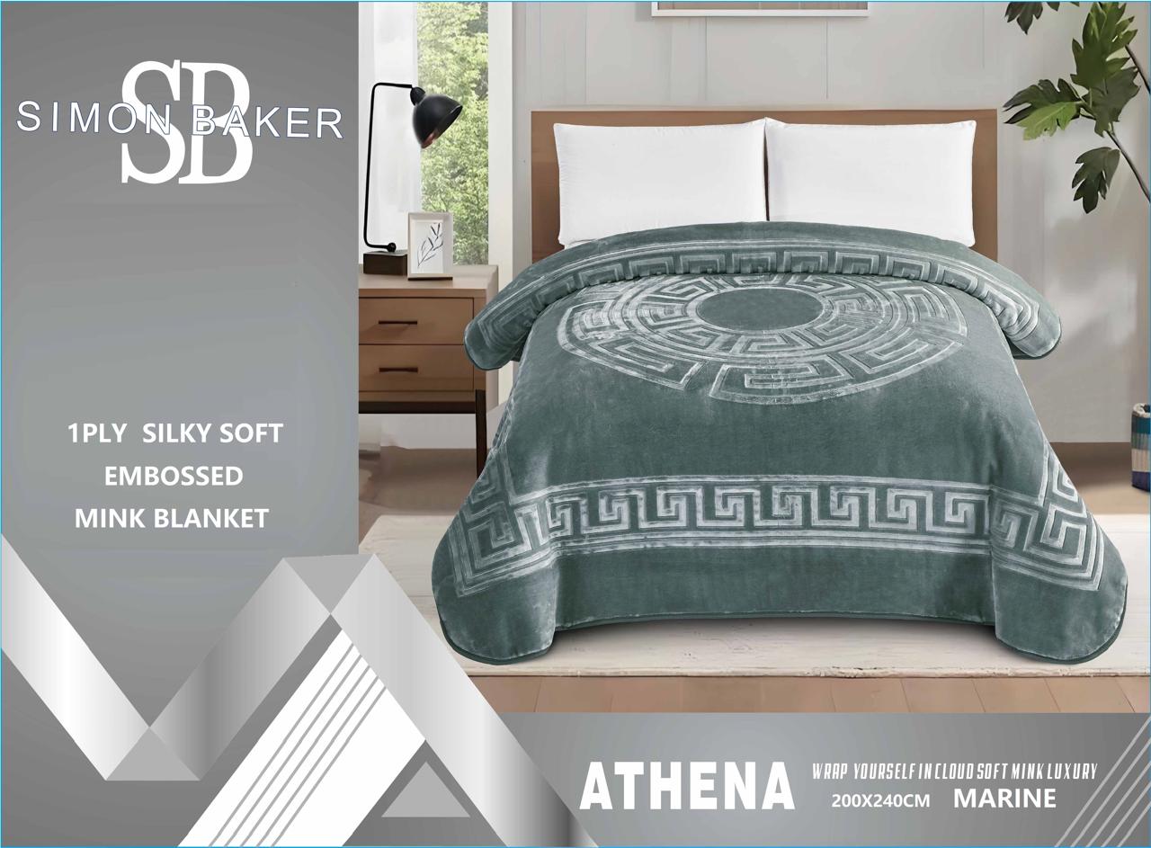 Simon Baker - Athena Blankets 1 PLY Silky Soft Embossed Mink Blanket - Marine