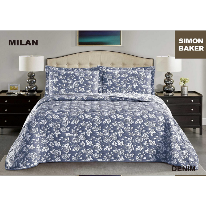 Simon Baker - Milan Jacquard Bedspread - Denim (Various Sizes)