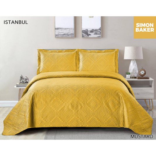 Simon Baker - Istanbul Quilted Bedspread - Mustard (Various Sizes)