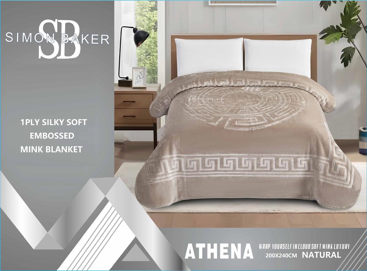 Simon Baker - Athena Blankets 1 PLY Silky Soft Embossed Mink Blanket - Natural