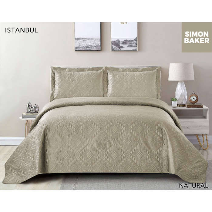 Simon Baker - Istanbul Quilted Bedspread - Natural (Various Sizes)