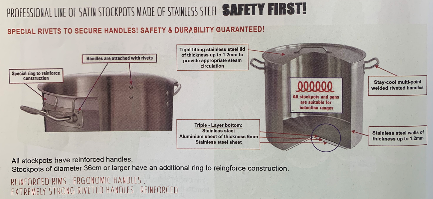 Pot | Stainless Steel Deep Stockpot With Lid - 36X36cm (36L)