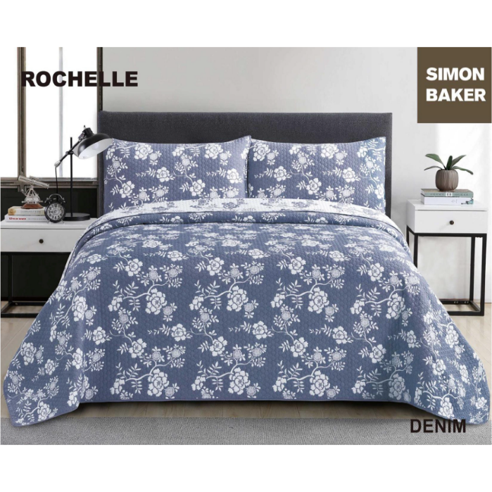 Simon Baker - Rochelle Jacquard Bedspread - Denim (Various Sizes)