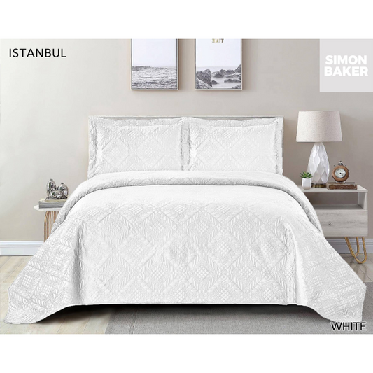 Simon Baker - Istanbul Quilted Bedspread - White (Various Sizes)