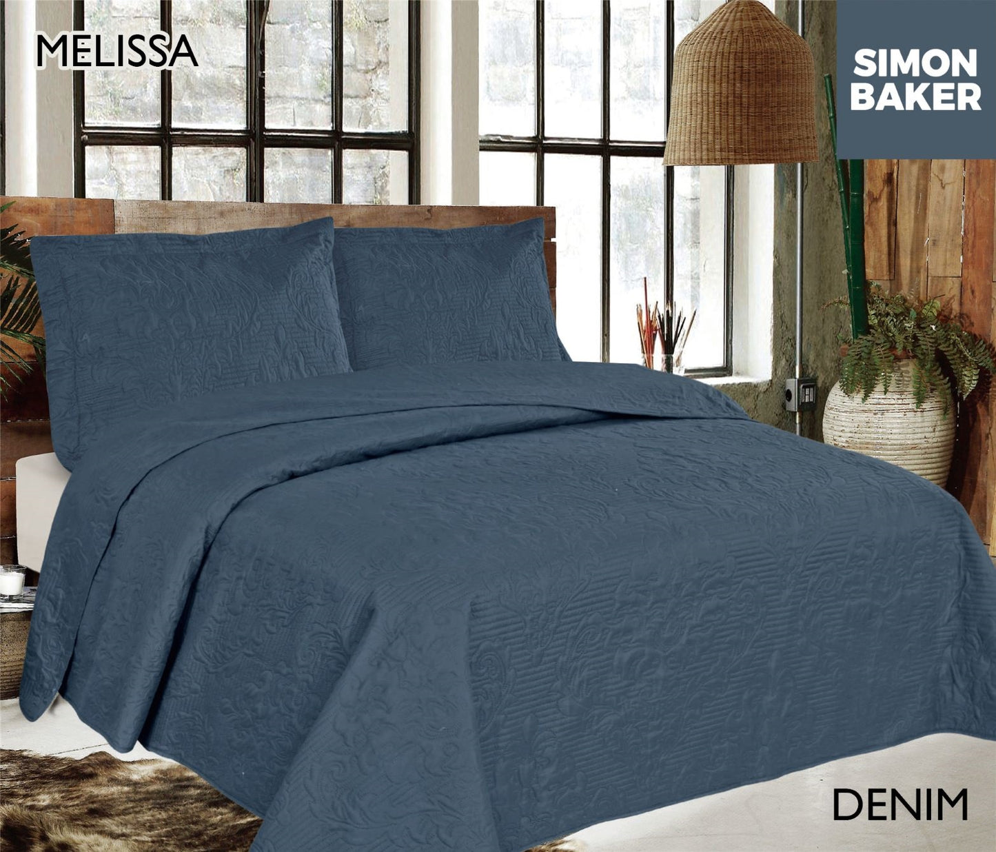 Simon Baker | Melissa Quilted Bedspread Denim (Various Sizes)