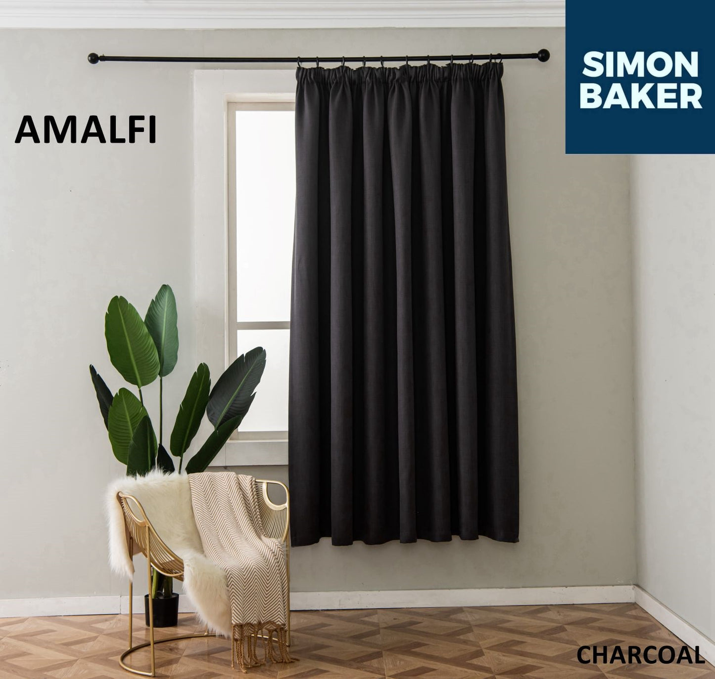 Simon Baker | Amalfi Tape Curtain Charcoal (Various Lengths)