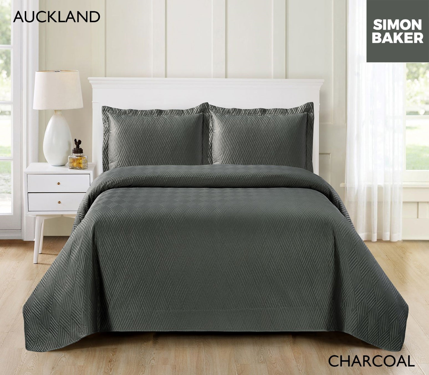 Simon Baker | Auckland Quilt Bedspread - Charcoal (Various Sizes)
