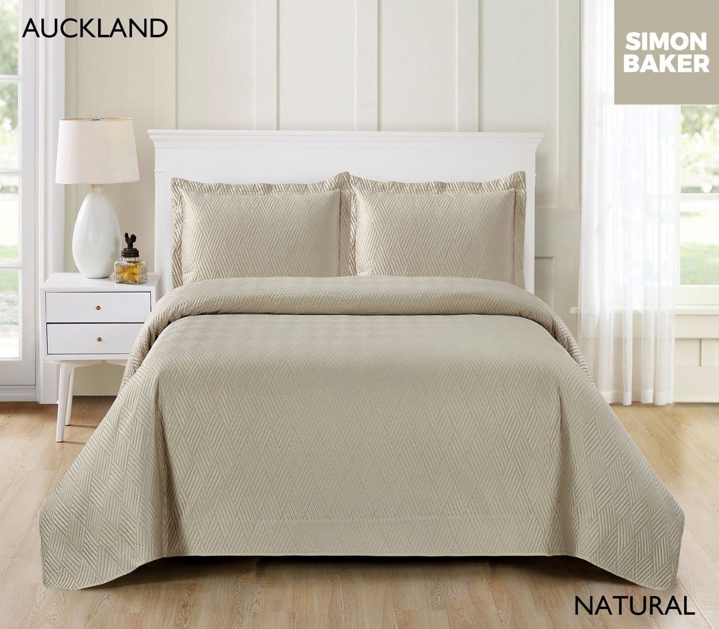 Simon Baker | Auckland Quilt Bedspread - Natural (Various Sizes)