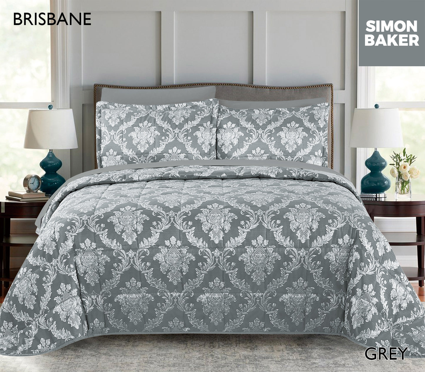 Simon Baker | Brisbane Comforter - Grey (Various Sizes)
