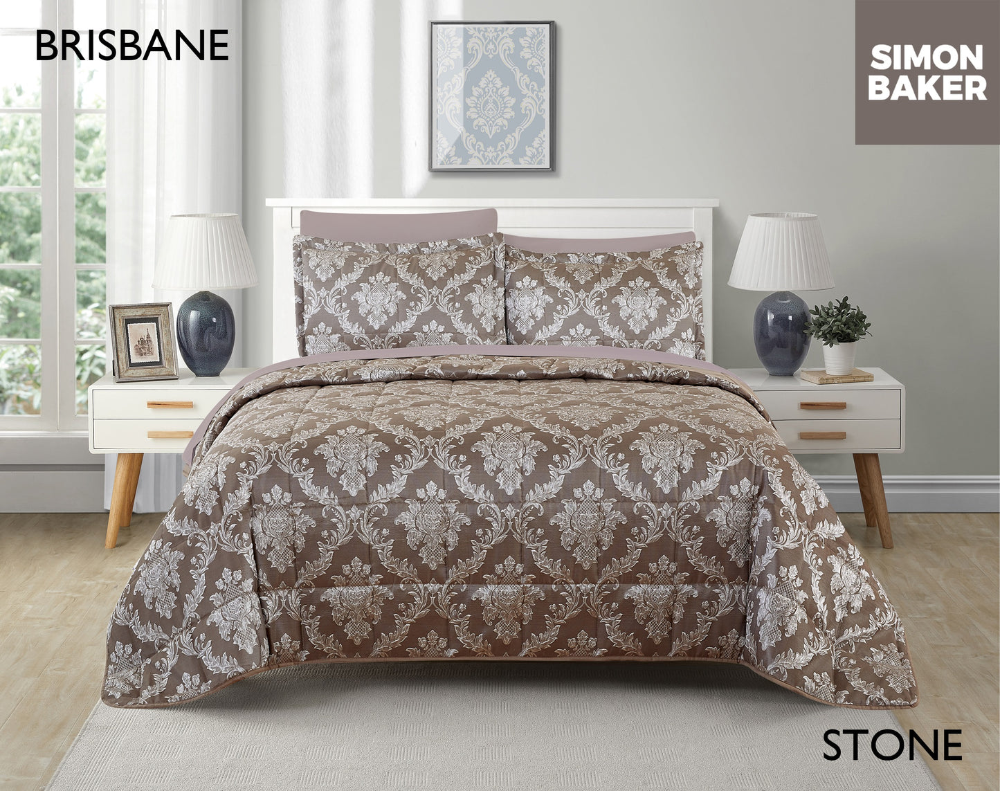 Simon Baker | Brisbane Comforter - Stone (Various Sizes)