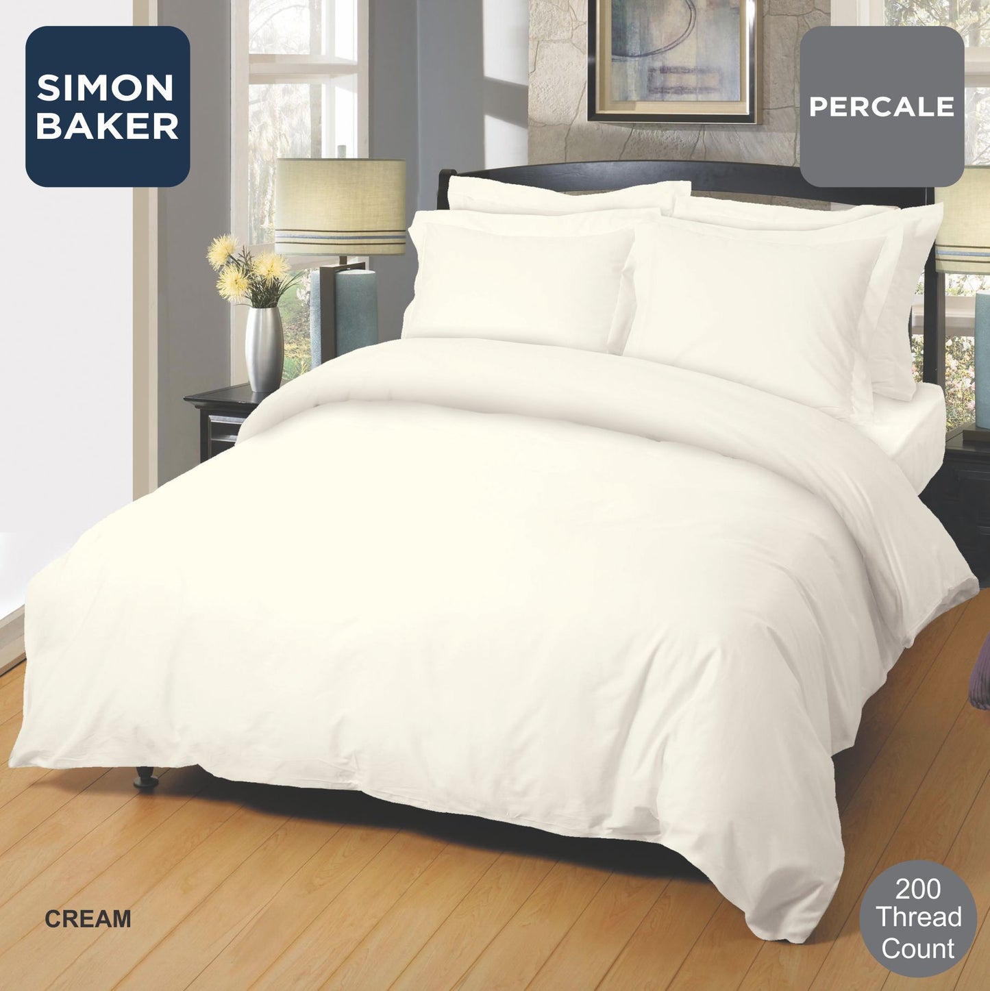 Simon Baker | 200 Thread Count Poly 50/Cotton 50 Percale Cream Duvet Cover (Various Sizes)