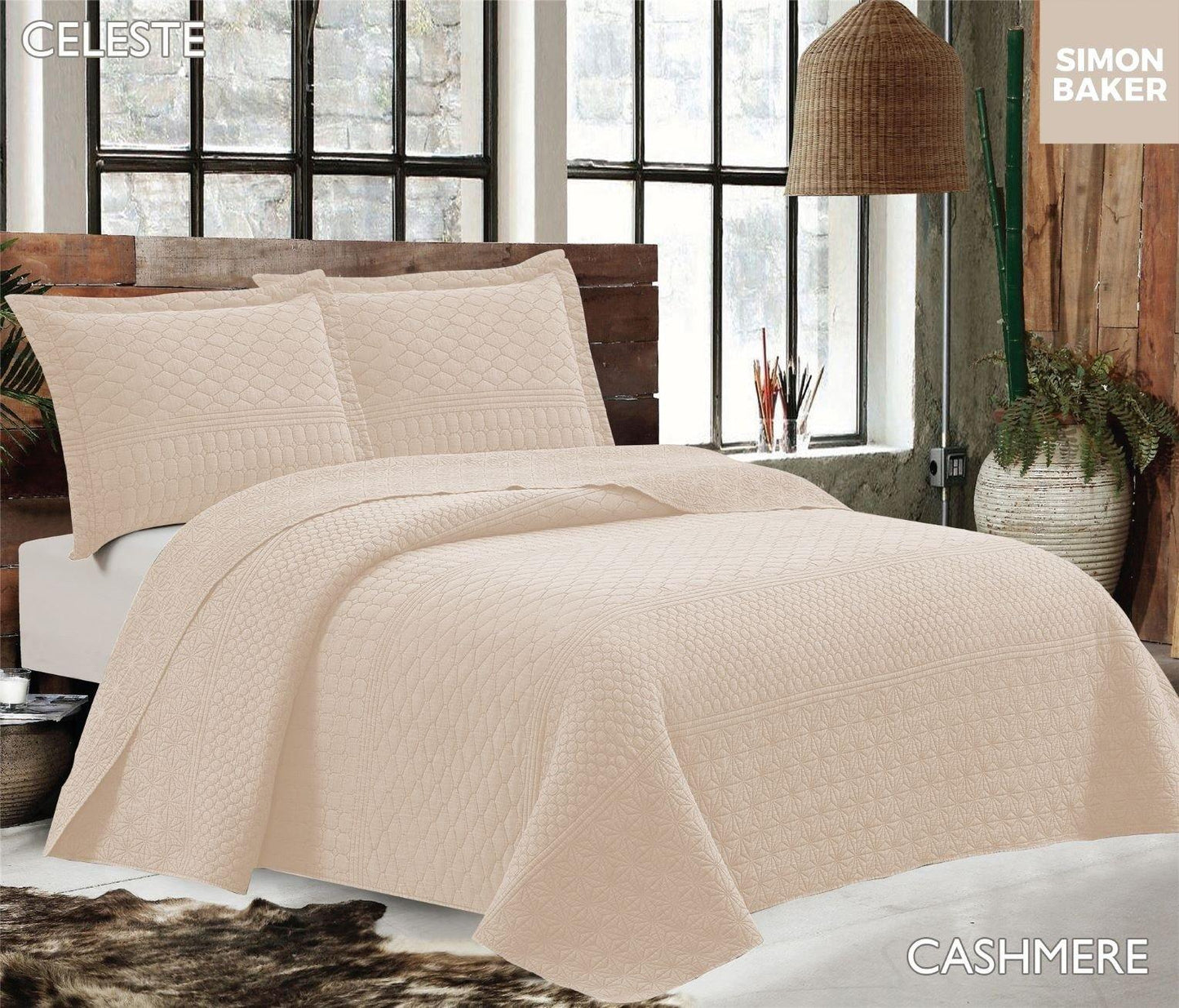 Simon Baker | Celeste Quilted Bedspread Cashmere (Various Sizes)