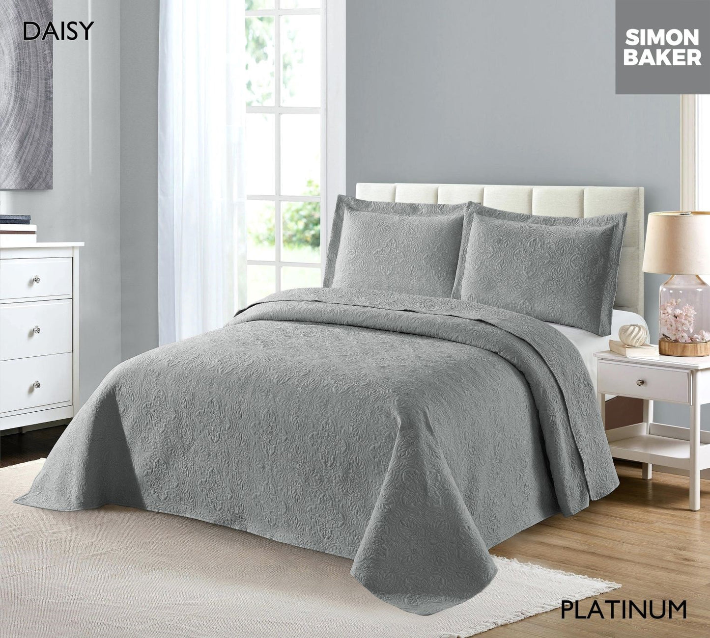 Simon Baker | Daisy Bedspread Platinum (Various Sizes)