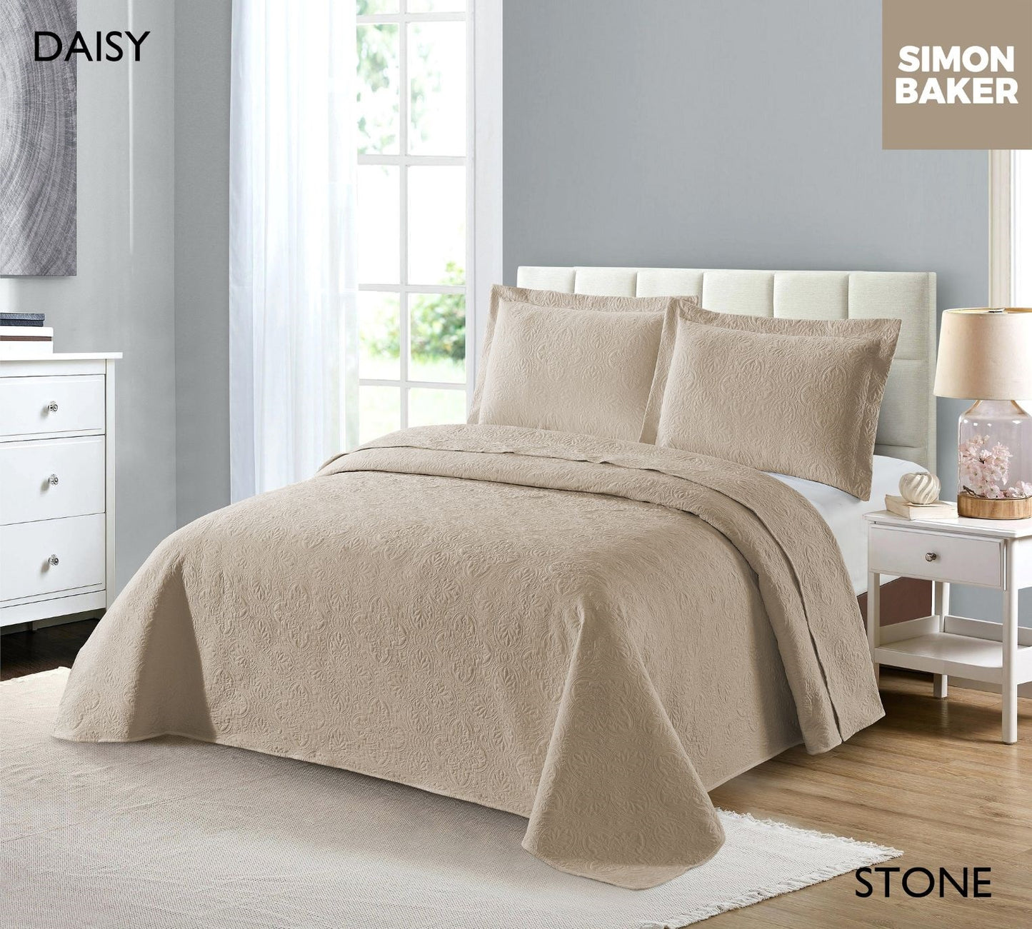 Simon Baker | Daisy Bedspread Stone (Various Sizes)