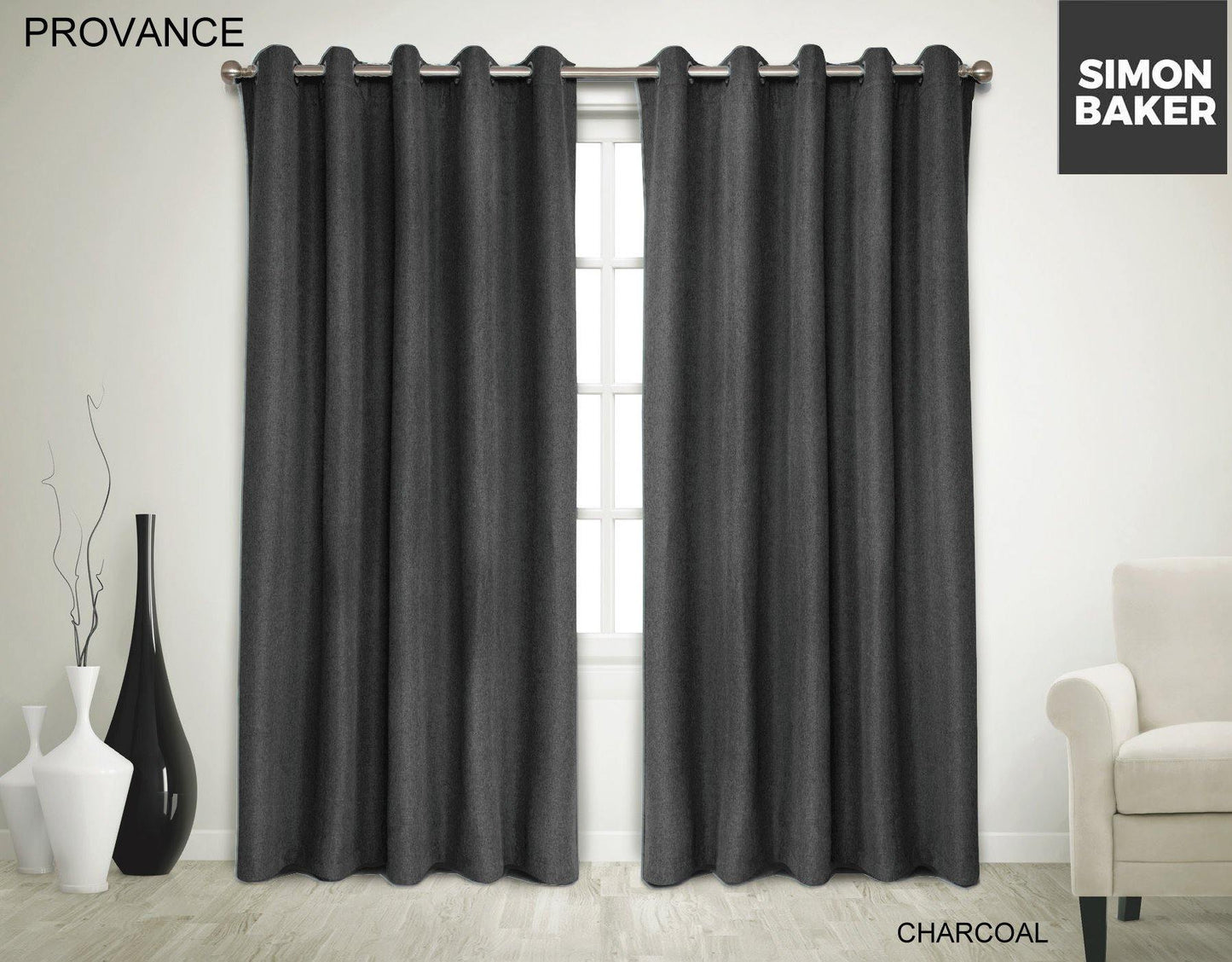 Simon Baker | Provance Eyelet Curtain Charcoal (Various Lengths)