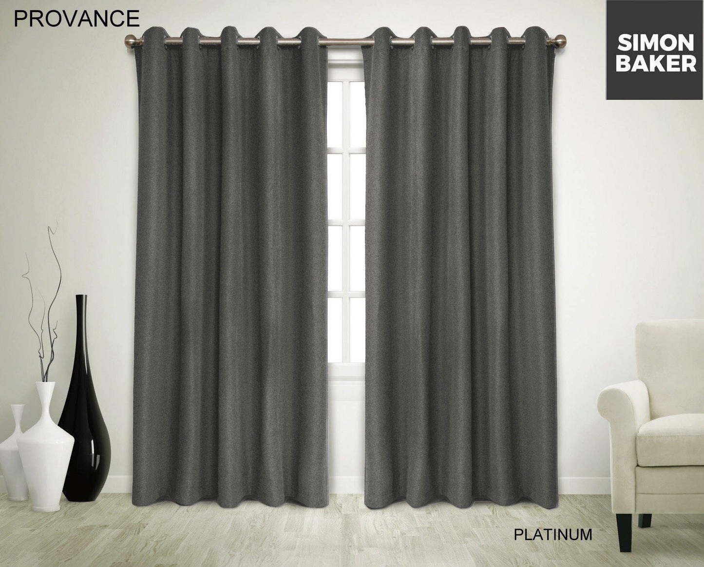 Simon Baker | Provance Eyelet Curtain Platinum (Various Lengths)