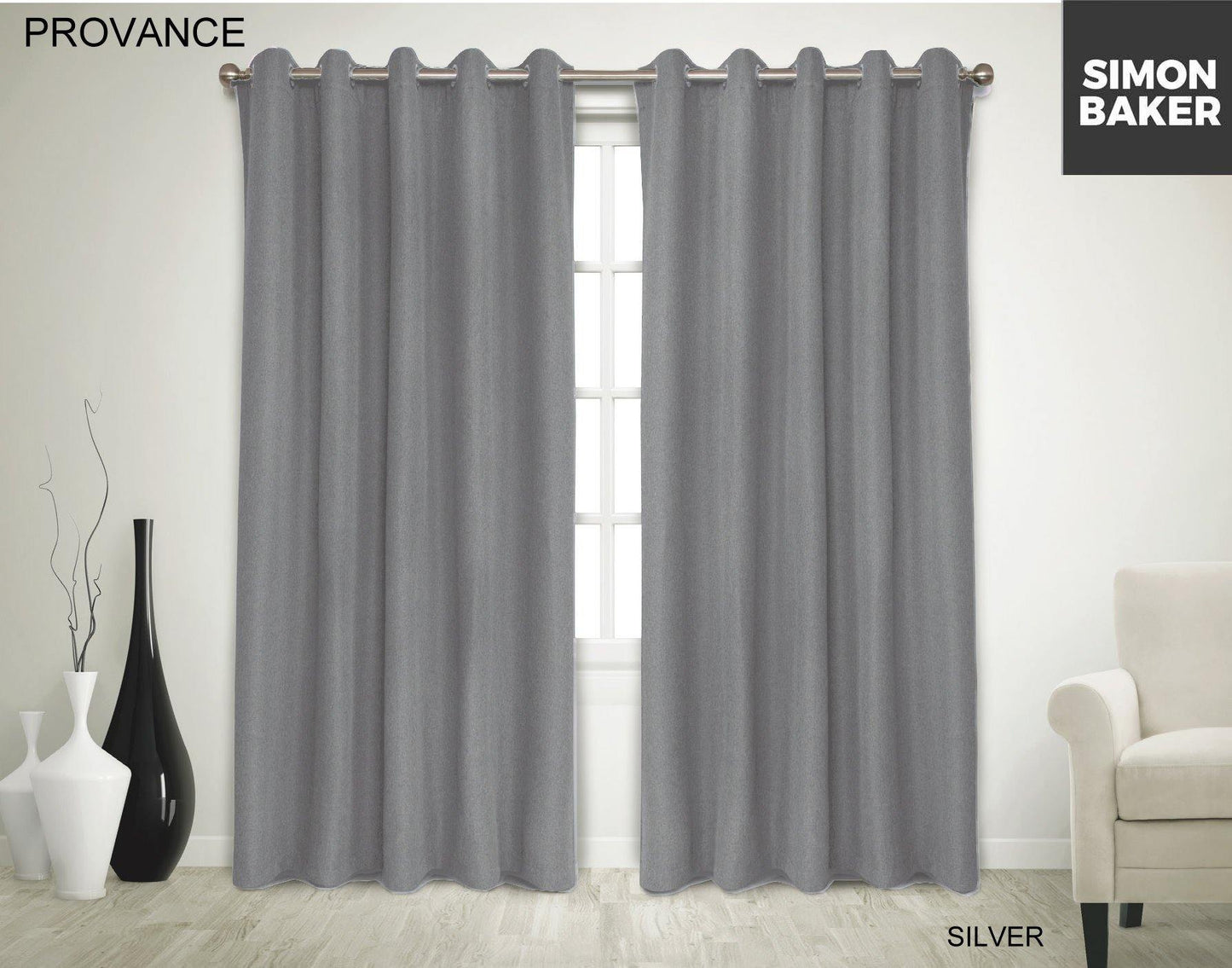 Simon Baker | Provance Eyelet Curtain Silver (Various Lengths)