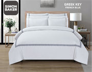 Simon Baker | T200 Cotton Percale Embroidered Duvet Cover Set - Greek Key French Blue
