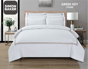 Simon Baker | T200 Cotton Percale Embroidered Duvet Cover Set - Greek Key Stone