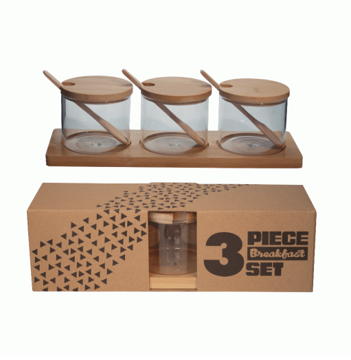 3PC BREAKFAST SET W/WOODEN SPOON & TRAY