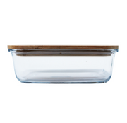 Rectangular Glass Lunch Box With Wooden Lid 1L