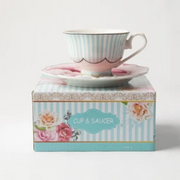 JENNA CLIFFORD - Wavy Rose Cup & Saucer In Gift Box (Set of 4)