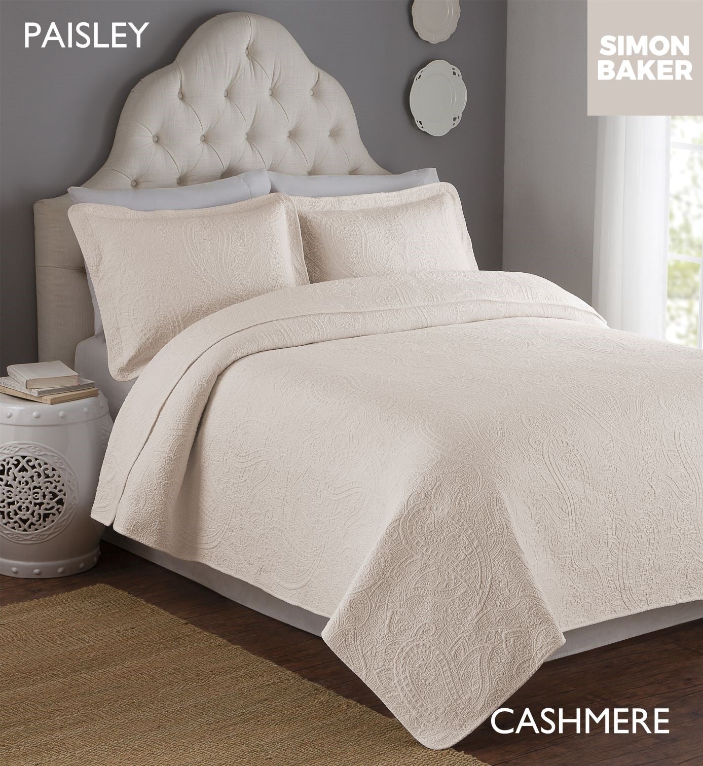 Simon Baker | Paisley Bedspread Cashmere - Pink Tinge (Various Sizes)