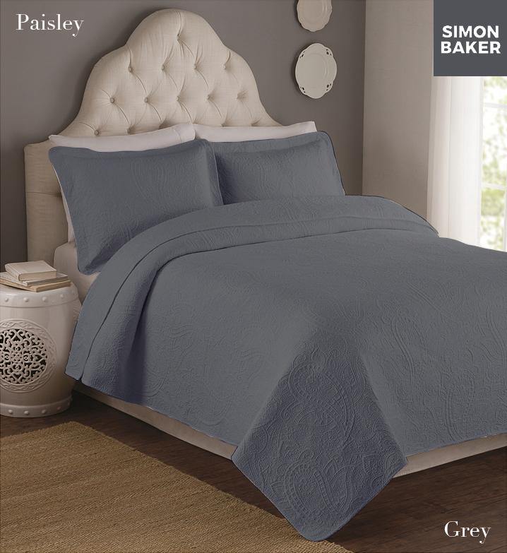 Simon Baker | Paisley Bedspread Grey (Various Sizes)